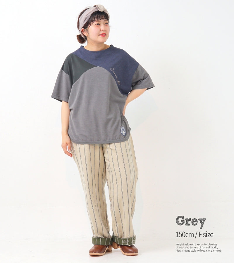 杢カノコ モックネック切替Tシャツ / 23022315