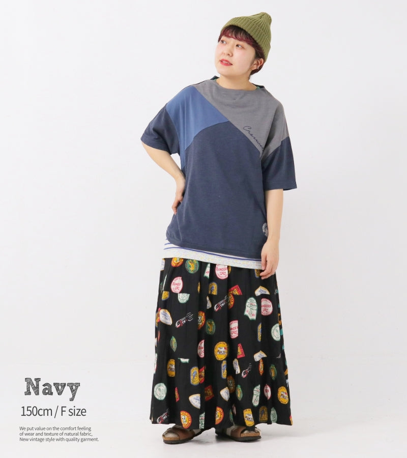 杢カノコ モックネック切替Tシャツ / 23022315