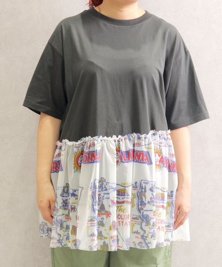【新作】裾チュールフリル切替Tシャツ/25052618