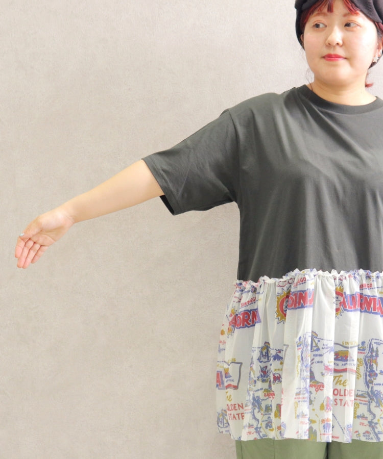 【新作】裾チュールフリル切替Tシャツ/25052618