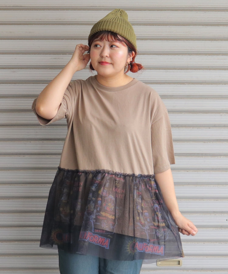 【新作】裾チュールフリル切替Tシャツ/25052618