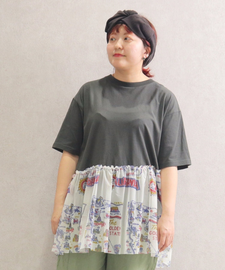 【新作】裾チュールフリル切替Tシャツ/25052618