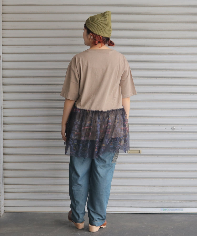 【新作】裾チュールフリル切替Tシャツ/25052618