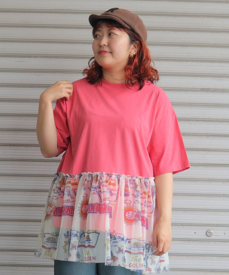 【新作】裾チュールフリル切替Tシャツ/25052618