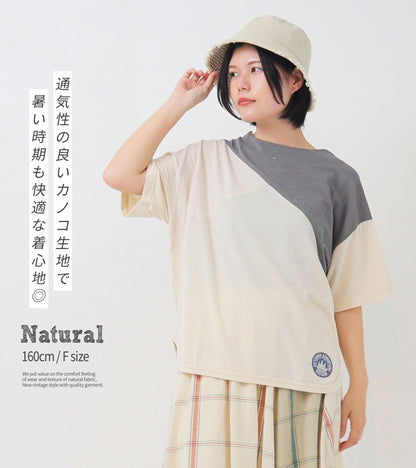 杢カノコ　モックネック切替Tシャツ / 23022315