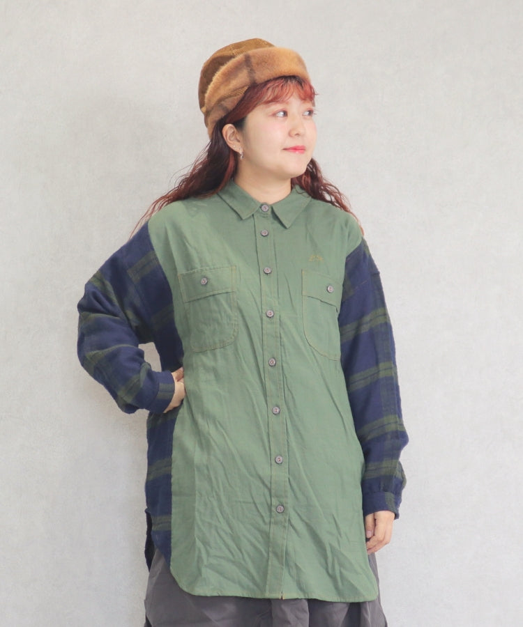 再値下げ 柄 シャツ ジャケット 微起毛 カーキ LIMEinc ライム