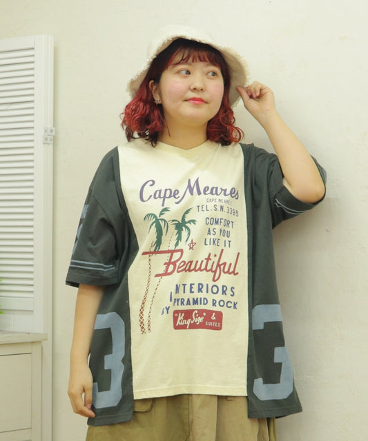【春新作】切替VネックTシャツ/25042609