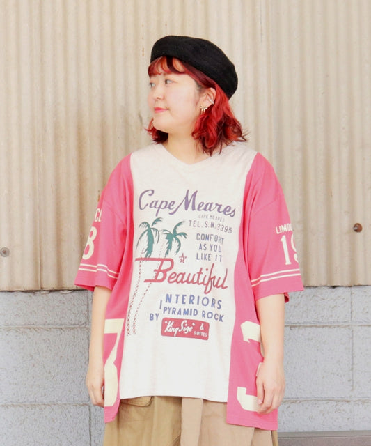 【春新作】切替VネックTシャツ/25042609