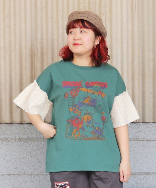 【春新作】袖フリルレースTシャツ/25042611
