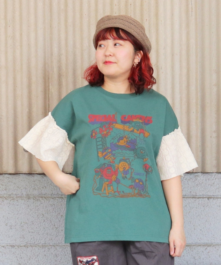 【新作】袖フリルレースTシャツ/25042611