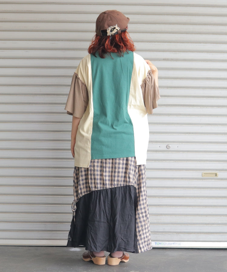 【新作】袖フリル切替Tシャツ/25052615