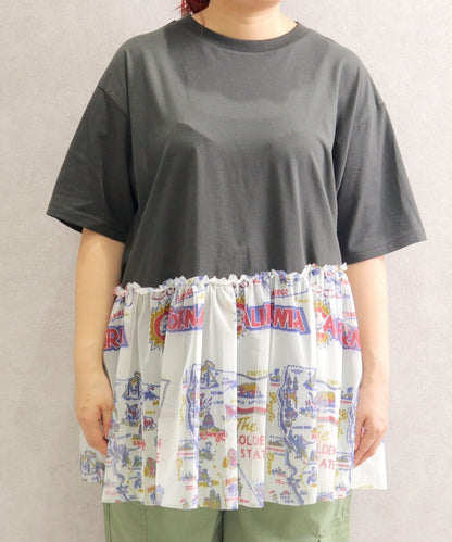【新作】裾チュールフリル切替Tシャツ/25052618