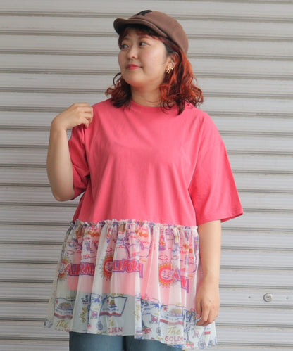 【新作】裾チュールフリル切替Tシャツ/25052618