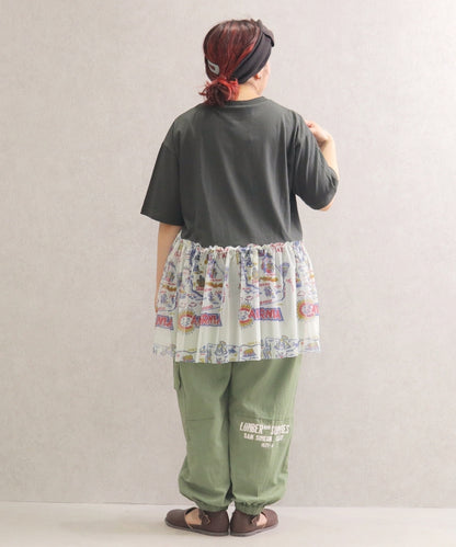 【新作】裾チュールフリル切替Tシャツ/25052618