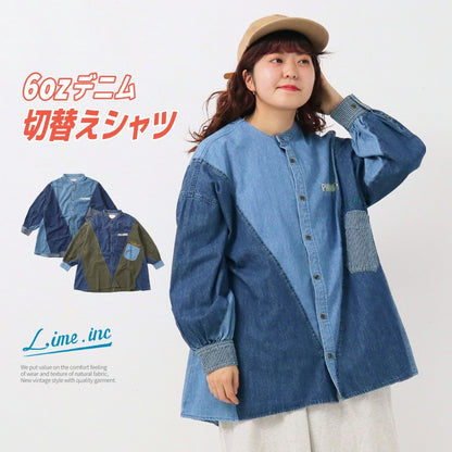 デニム切替 長袖シャツ / 23014305